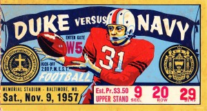 1957 Duke vs. Navy Football Ticket Stub Wall Art
